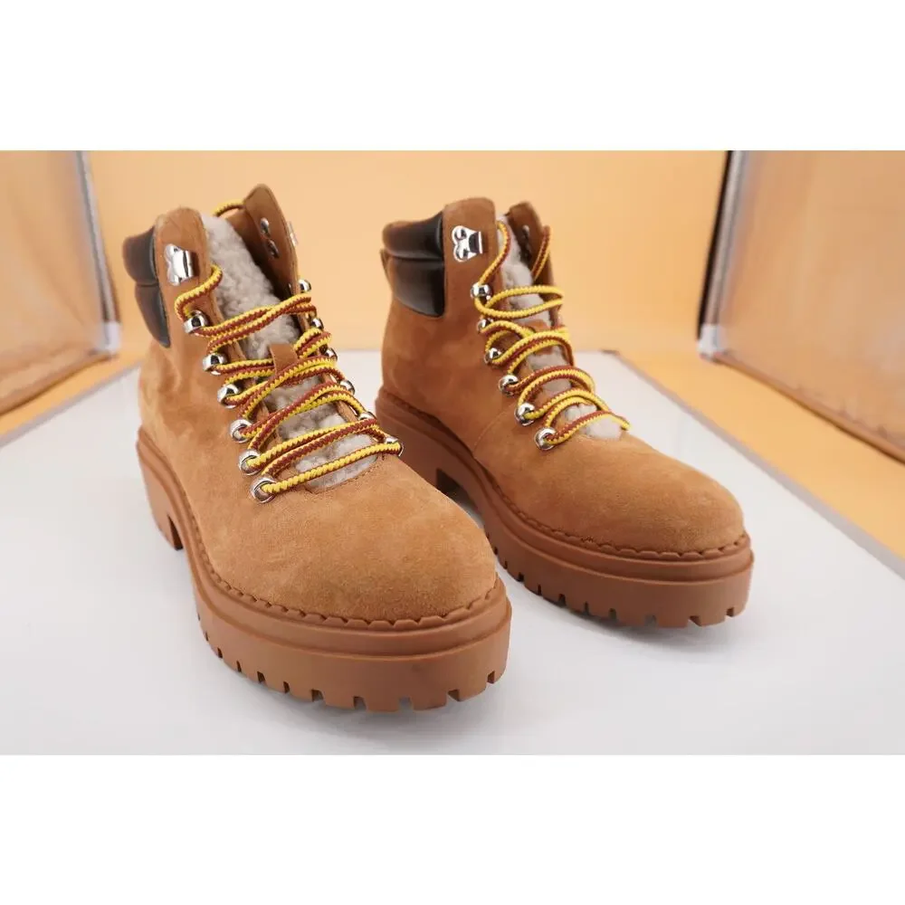 Marc Fisher Nairy Brown Leather Shearling ankle boot size 8.5 biker Lugg wool